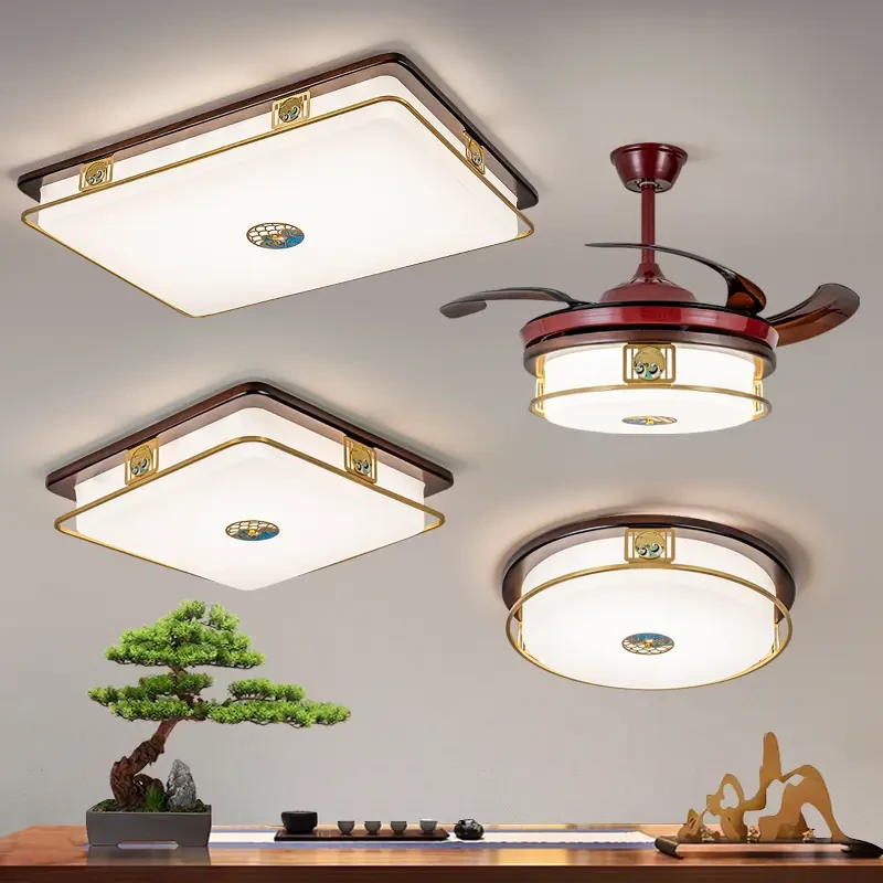 新中式铜加木吸顶灯简约客厅高端中国风现代餐厅卧室灯中式风格灯