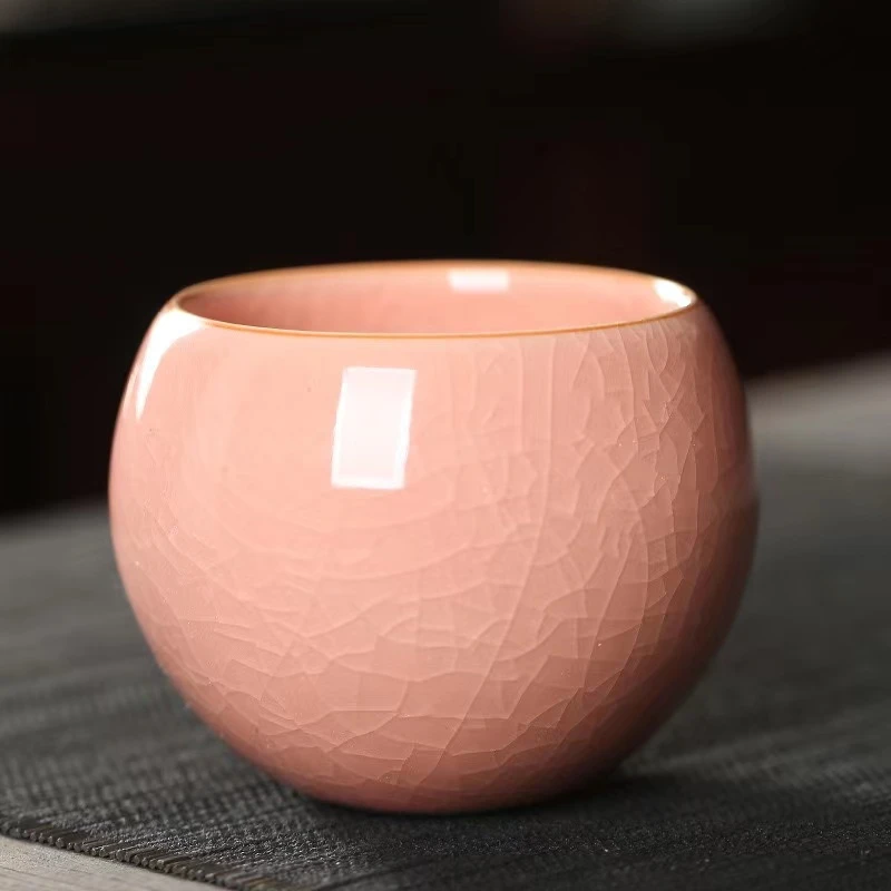 【粉色佳人】高端茶器主人杯龙蛋杯冰裂纹茶盏茶具品茗杯男女士