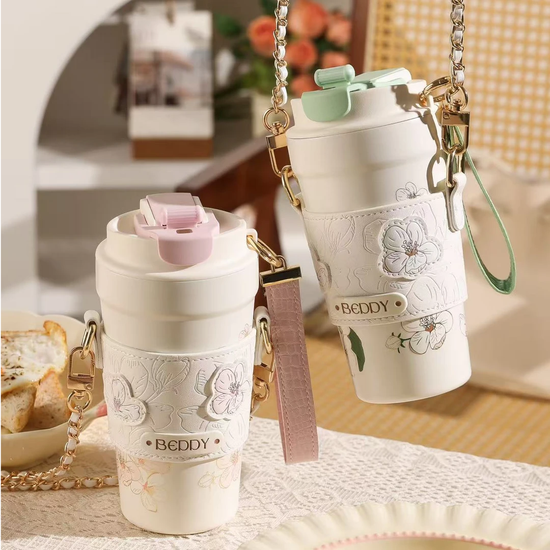 杯具熊500ml心气保温咖啡杯自然物语系列成人户外随手杯带提绳