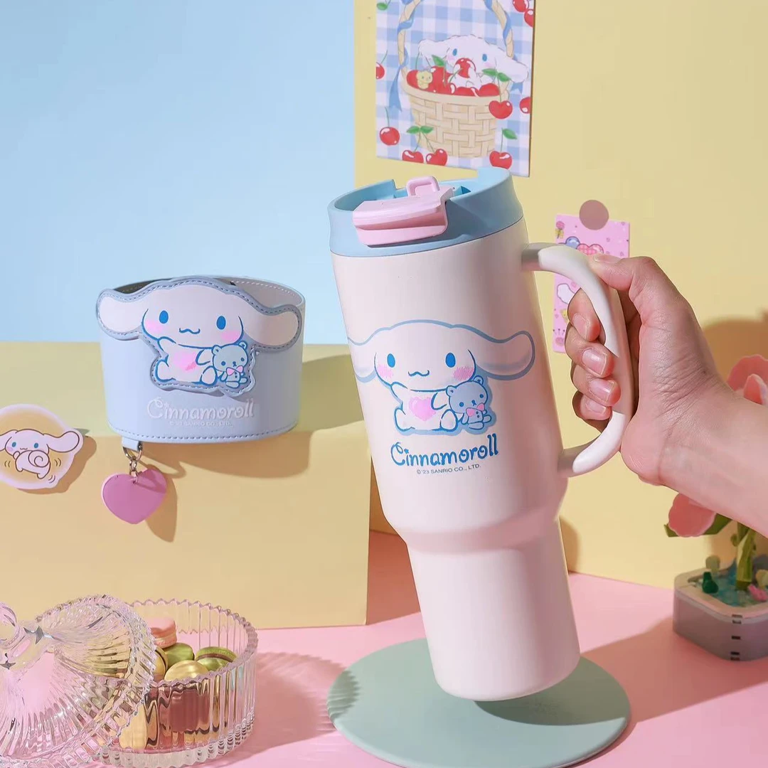 龙年【新品车载杯】杯具熊1200ml桃心大耳狗大容量带手柄双饮保温杯