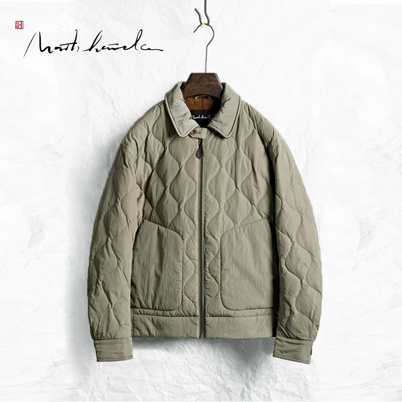 【北纬三十度】原创设计师品牌男士菱格拼接复古白鸭绒羽绒52766D