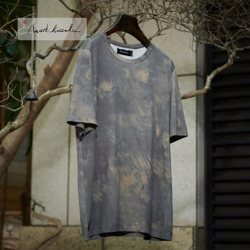【北纬三十度】设计师品牌夏季男装日系复古扎染宽松T恤21880S