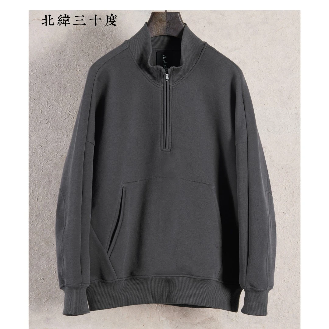 北纬三十度原创设计师品牌男春季纯色拉链慵懒感休闲百搭长袖卫衣