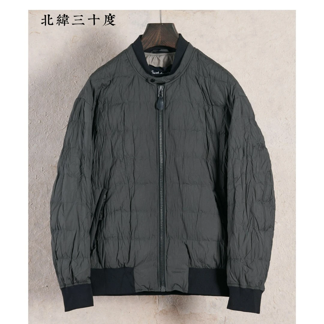 北纬三十度原创设计师品牌秋冬棒球立领时尚褶皱百搭夹克羽绒服