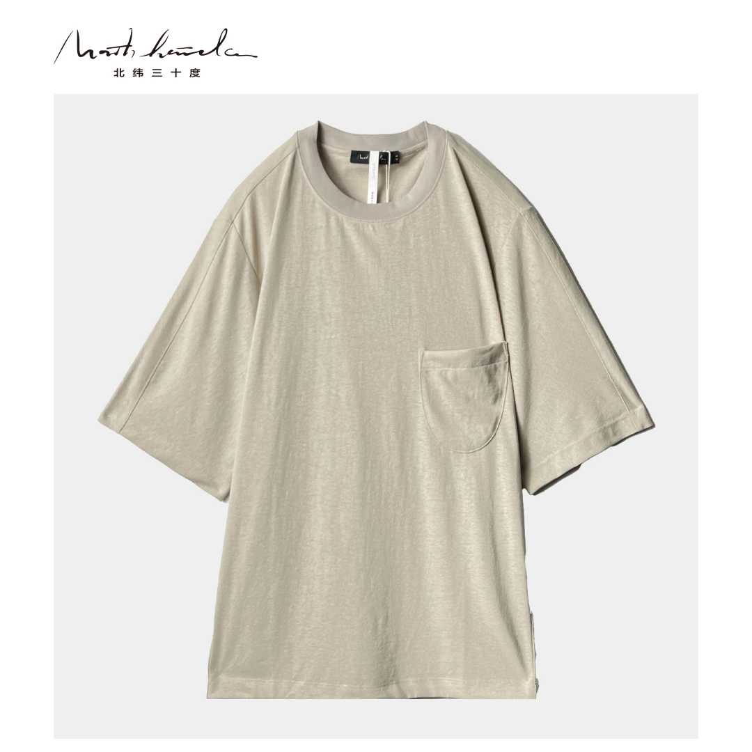 北纬三十度原创设计师品牌夏季男装圆领简约透气百搭亚麻短袖T恤