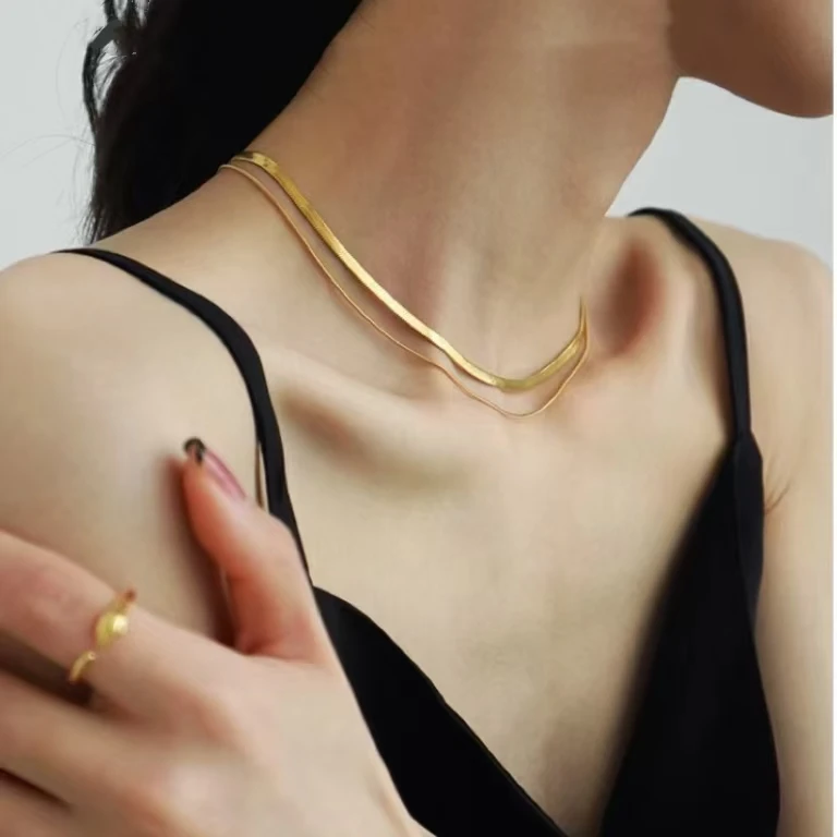 合金项链 双层素金项链  日常百搭 通勤有质感