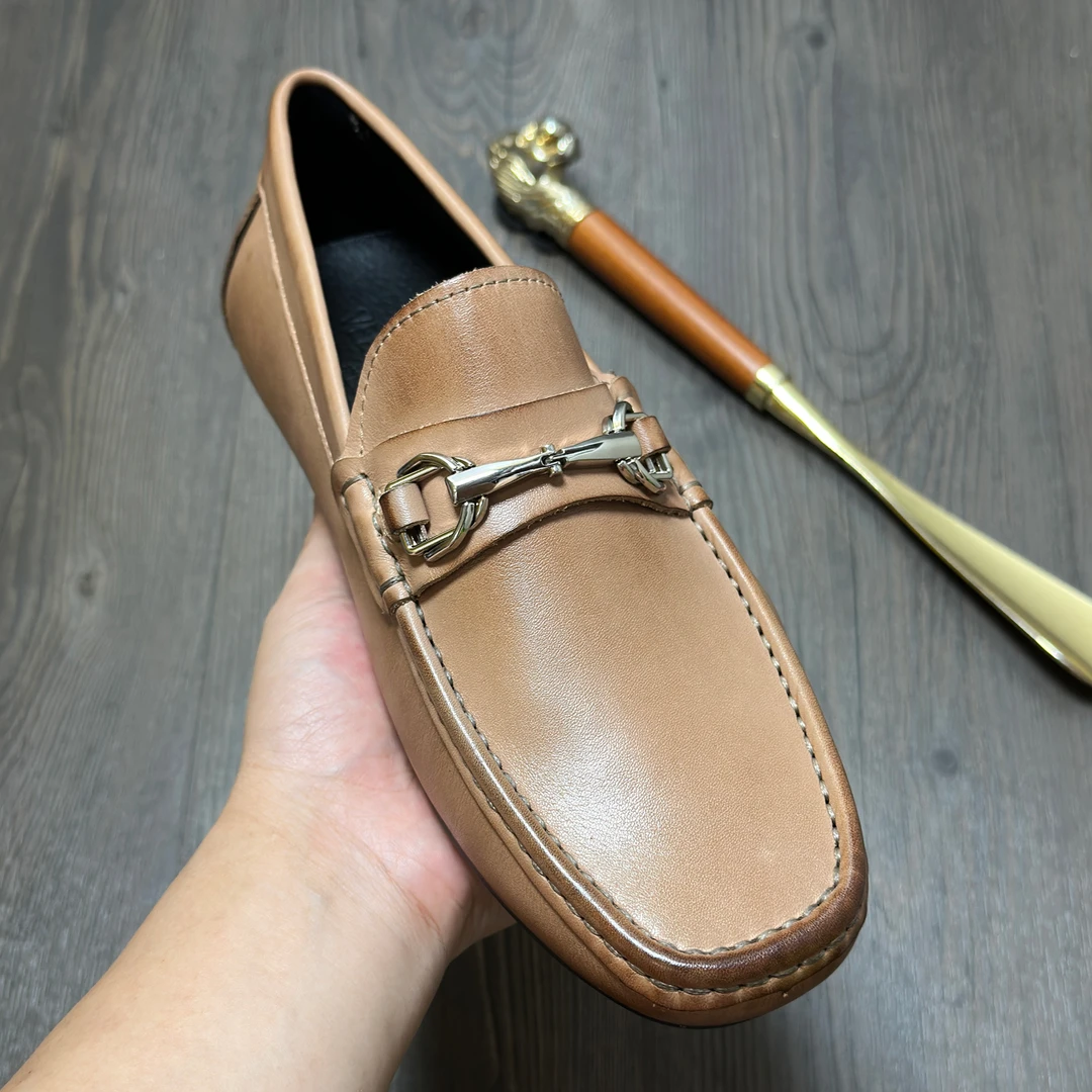 韦瑟欧男士豆豆鞋男真皮夏季新款透气舒适休闲皮鞋一脚蹬乐福鞋子