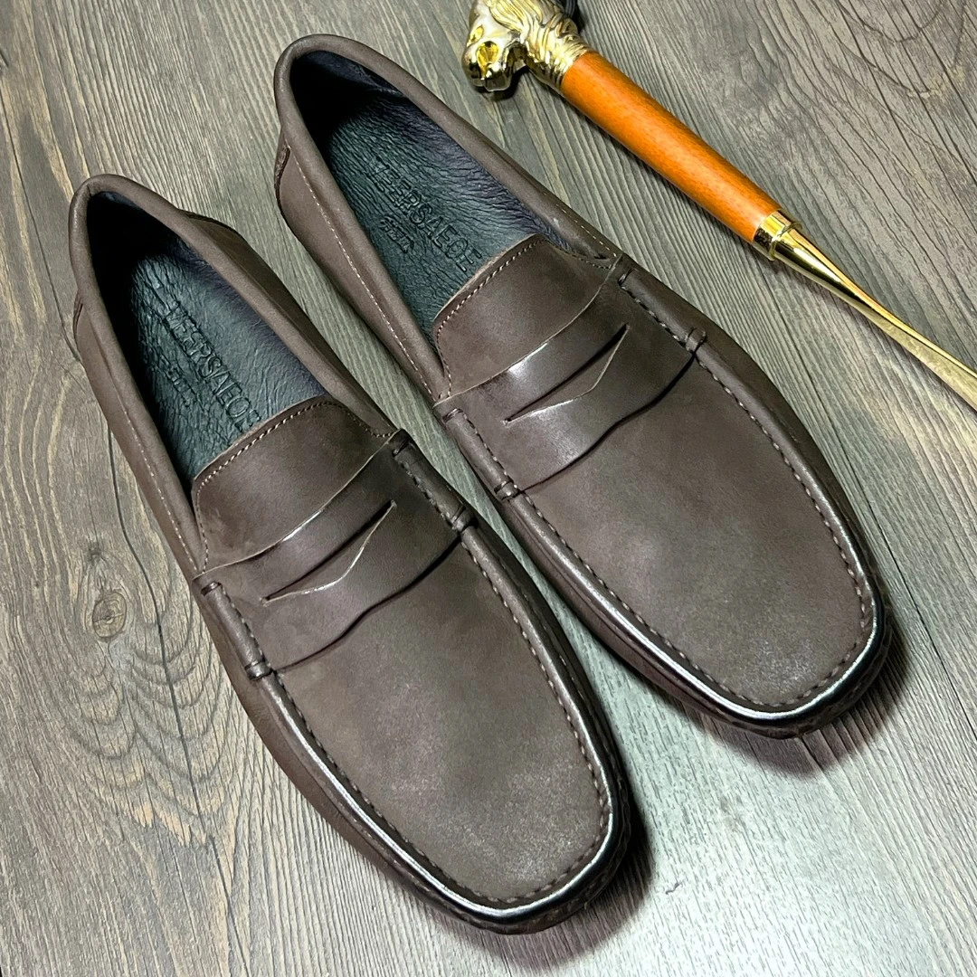 韦瑟欧豆豆鞋男真皮磨砂冬季新款英伦休闲皮鞋单鞋一脚蹬乐福鞋男