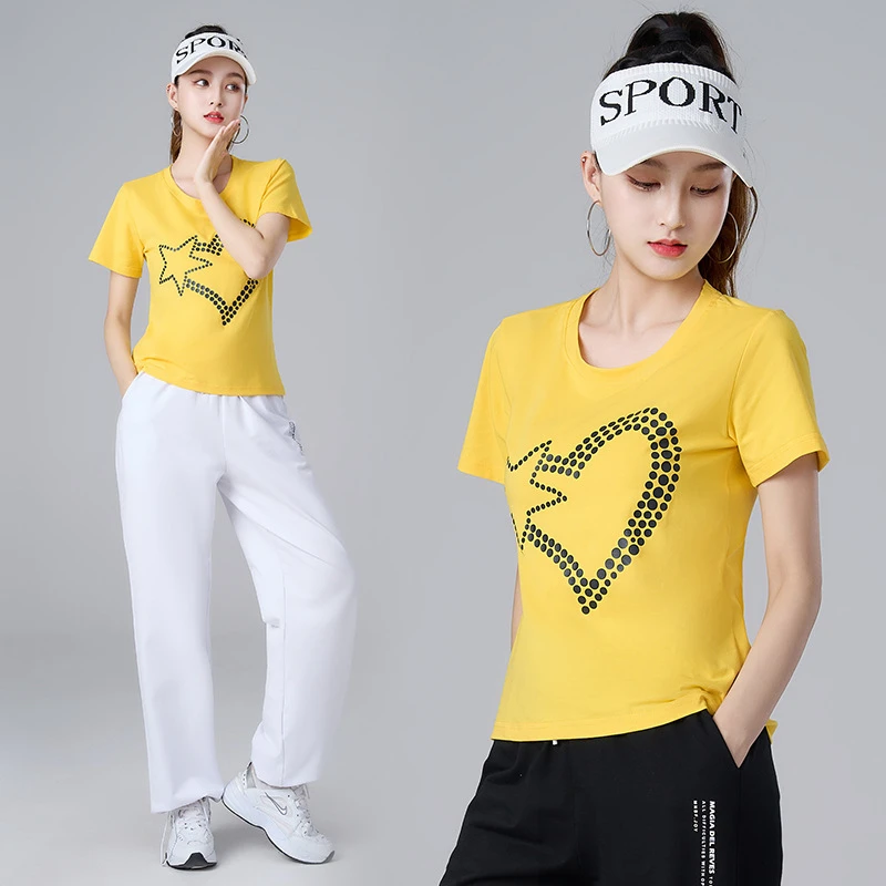 2024年新款广场舞服装短袖上衣女时尚休闲夏季圆通运动服大码表演