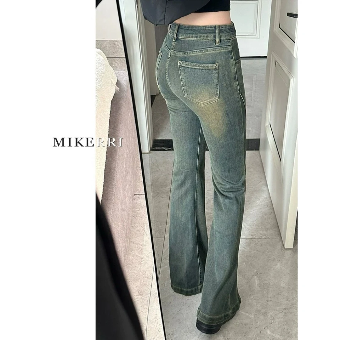 6660辣妹美式复古喇叭裤高腰显瘦微喇裤
