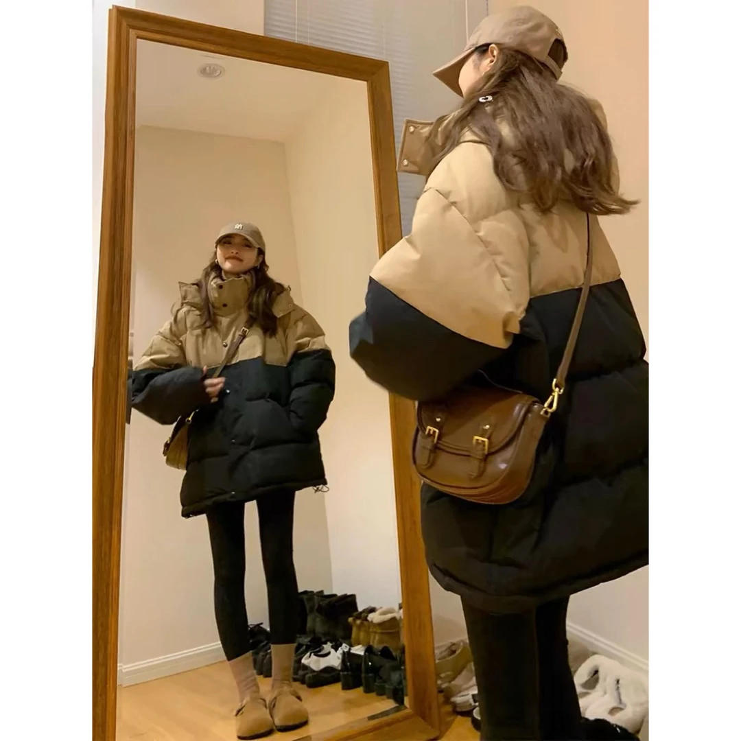 5200冬款新款韩版拼接加厚高端面包服外套