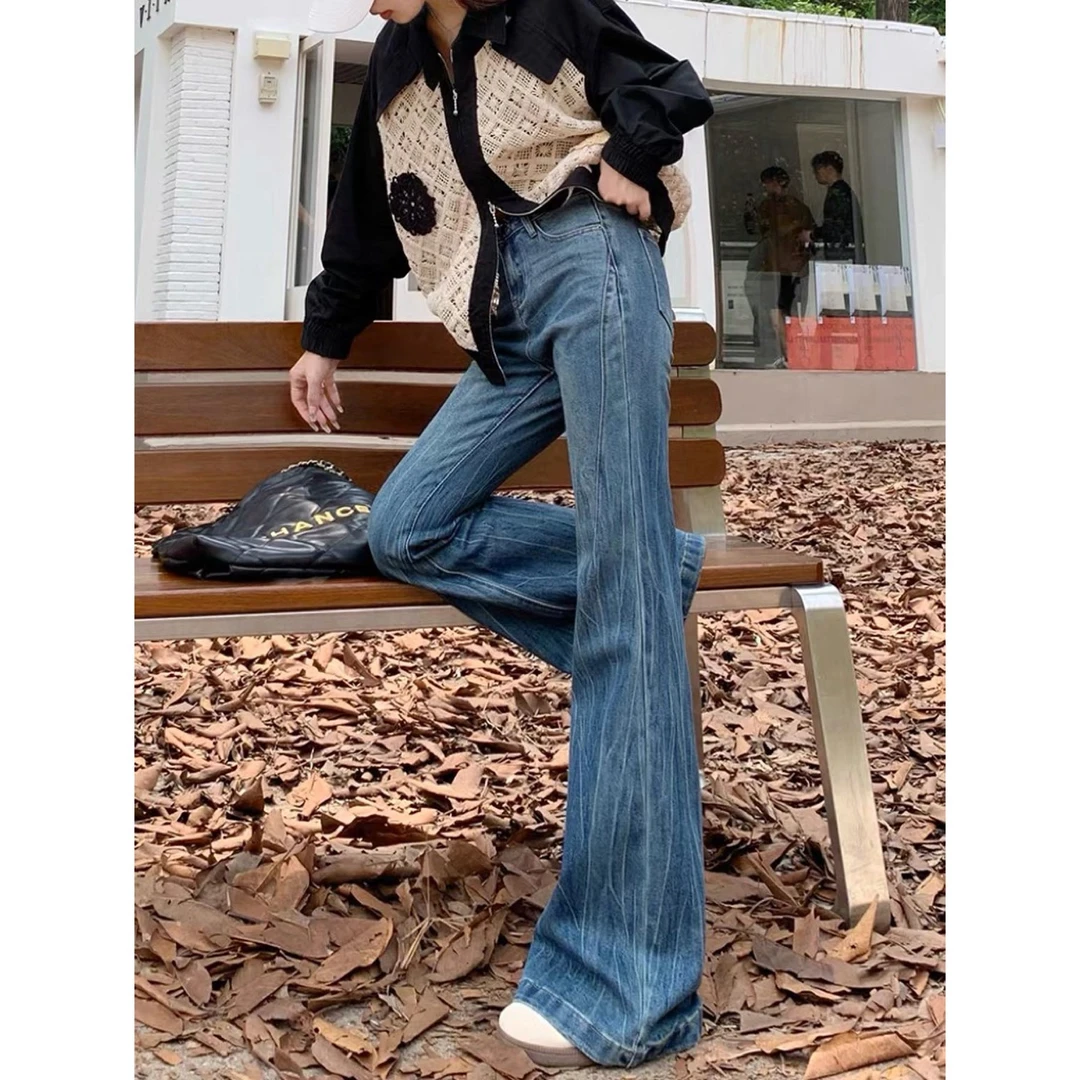 305 胖MM美式微喇牛仔裤女高腰显瘦拖地马蹄喇叭裤