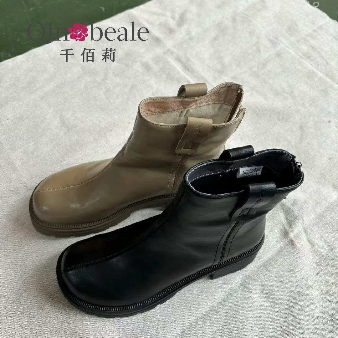 Qin&beale/千佰莉2407105H0262时尚休闲百搭复古厚底圆头中靴B309