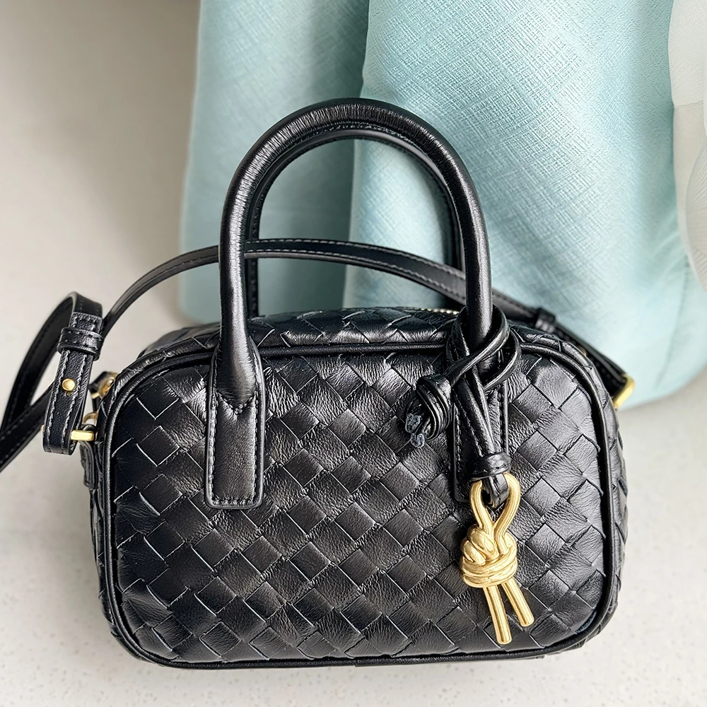 真皮编织包小方包1329单肩包休闲通勤斜跨女士枕头包时尚百搭