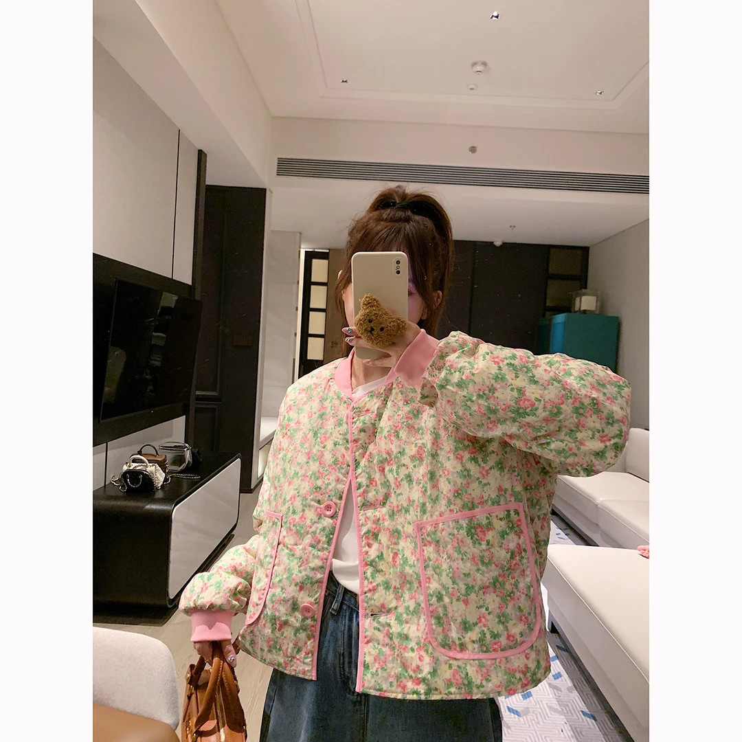 “绿野仙踪” 韩国东大门2023冬新款碎花棉袄宽松棉衣外套女