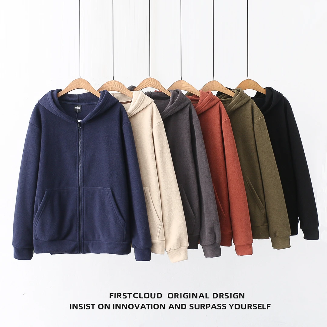 情侣款男女秋冬保暖摇粒绒连帽开衫夹克休闲百搭宽松加厚保暖开衫