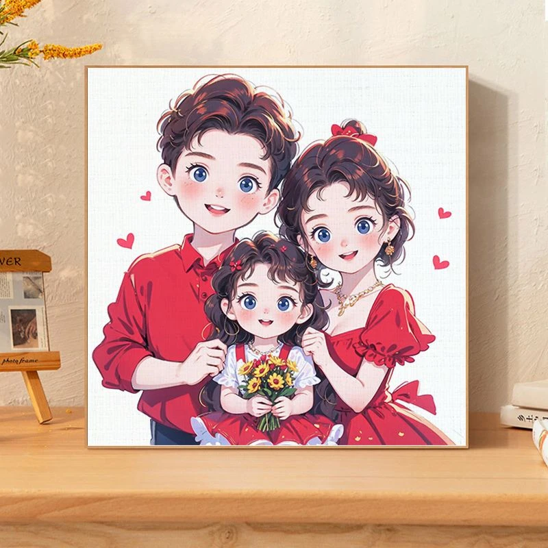 数字油画diy全家福一家三口新款简单零基础填充手绘涂鸦油彩画