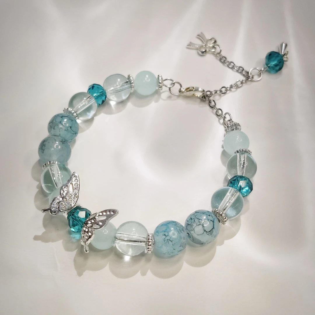 合成金属玻璃手链 琉璃手工串珠-原创DIY气质蓝色百搭小众清新