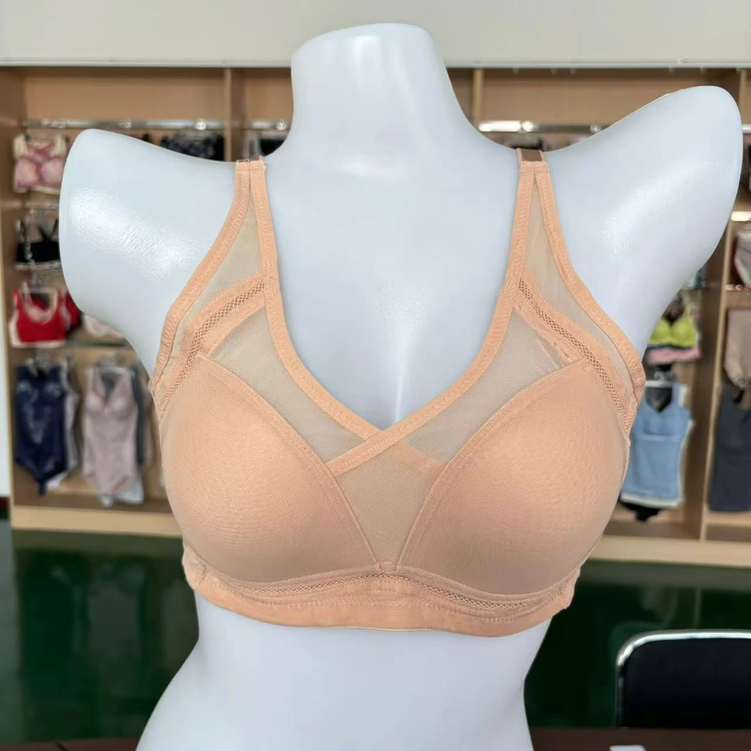 WX026【出口韩国品牌尾单】无钢圈聚拢舒适肤色网眼夏季透气文胸