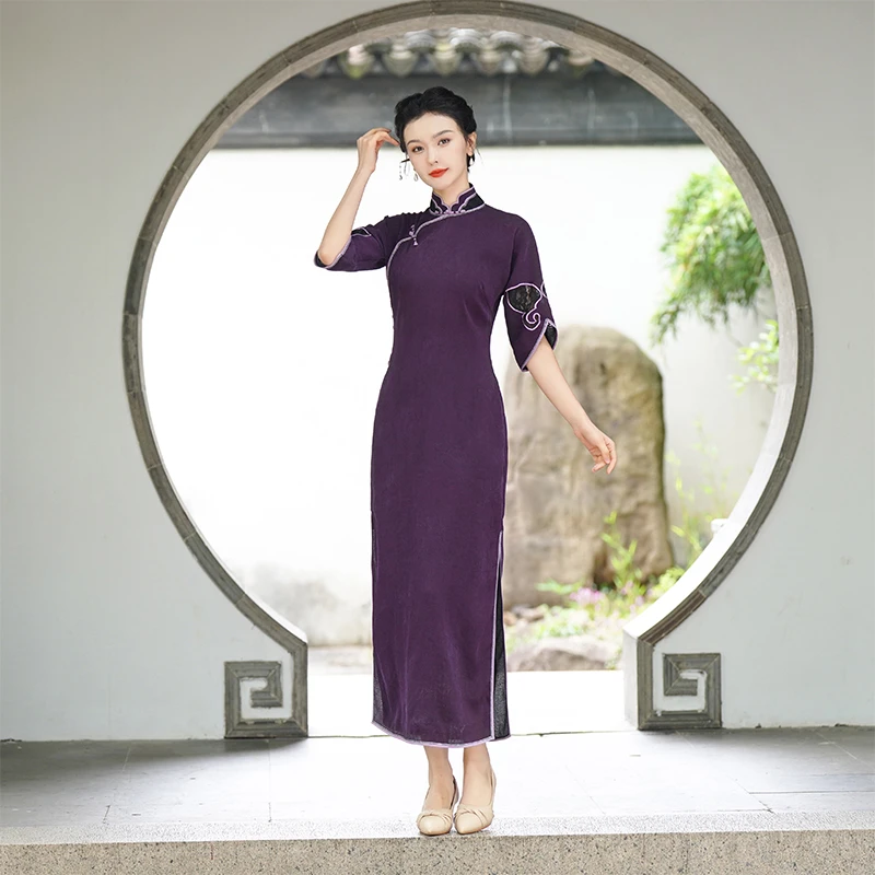 「如意云蝶」乐锦坊中国风复古手工原创古法绫纱全开襟汉服春夏旗袍