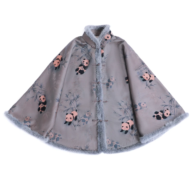 「熊猫贺岁」乐锦坊复古国风原创设计手工定制水貂毛女装汉服棉外套