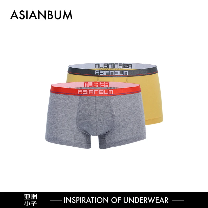 Asianbum2条装男士莫代尔低腰透气无痕性感舒适纯窄边平角内裤