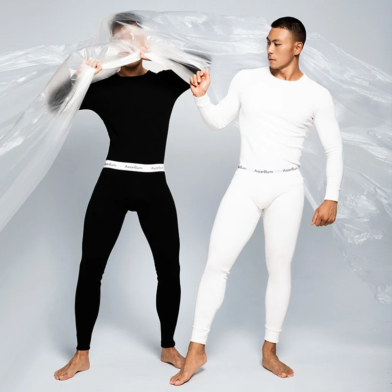 Asianbum男士厚款保暖秋衣秋裤磨毛绒纯色圆领长袖修身美拉德穿搭