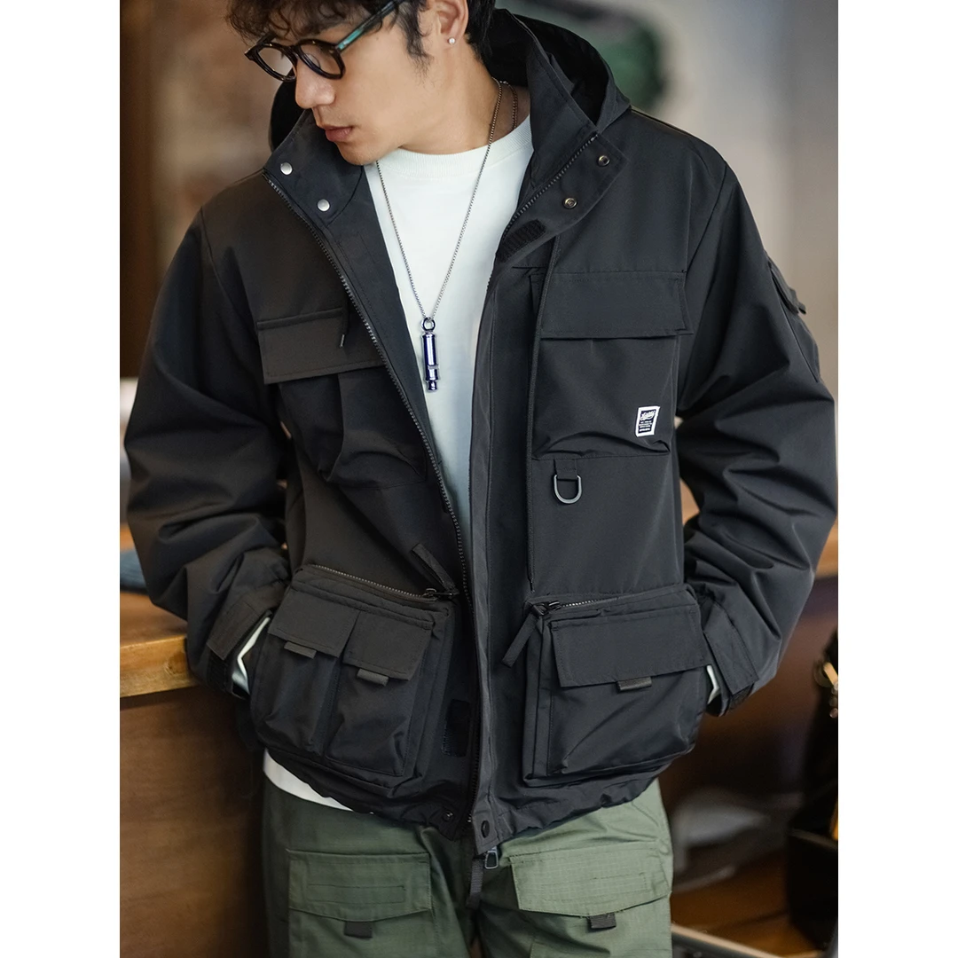 上弹工装 美式休闲防水多口袋连帽夹克宽松户外防风外套春季新款