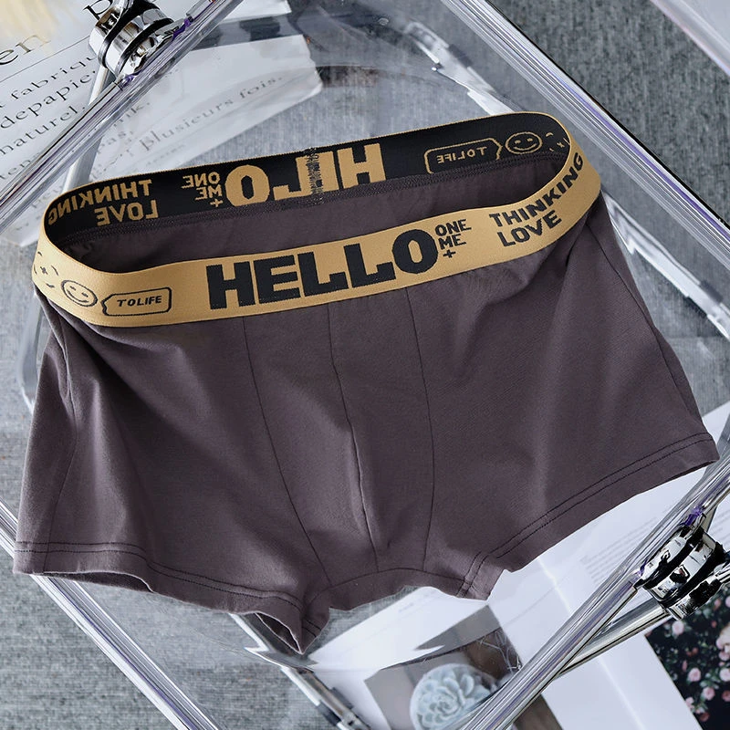 男生四角短裤头男士时尚内裤透气平角裤冬季纯色高档学生潮流个性