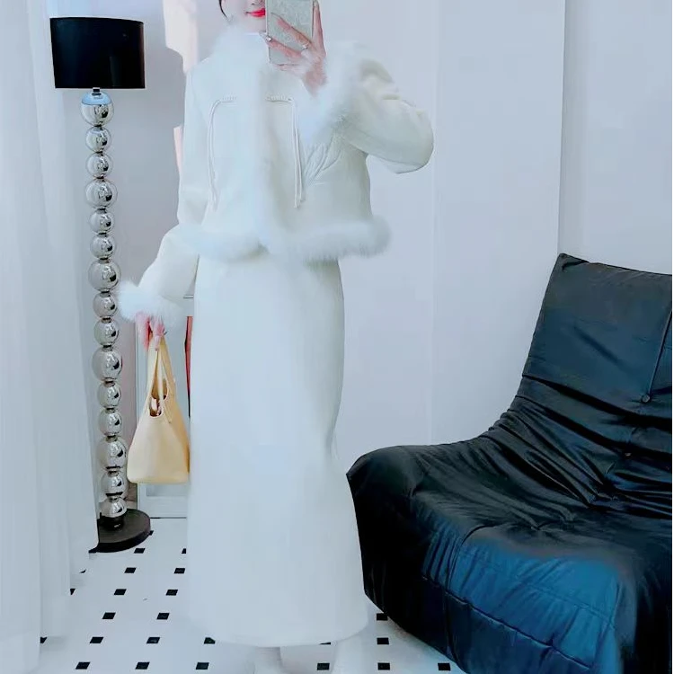 千语栀【兰曦花晓】 软糯秋冬温柔气质复古外套半身裙两件套新中式