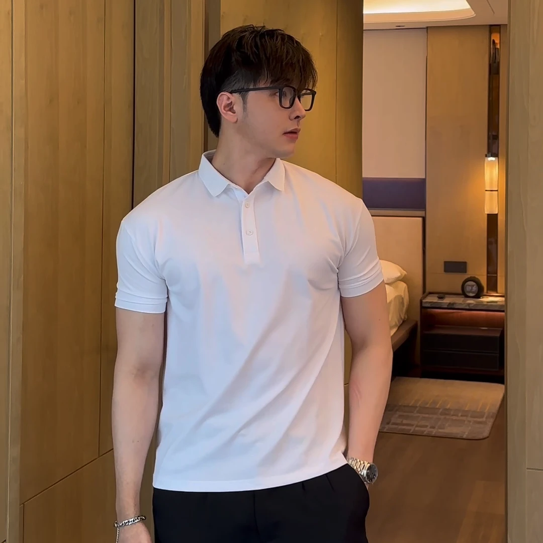 200克珠地棉透气蜂网夏季薄款商务休闲纯色小领翻领男短袖T恤POLO