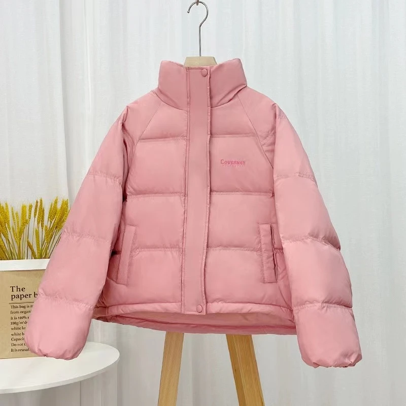 羽绒服短款女新款小个子韩版粉色2023年冬季紫色白鸭绒面包服反季