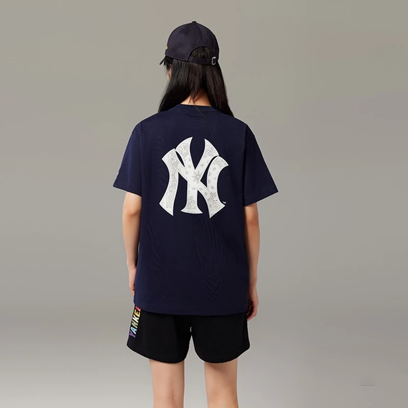 纽亦华爆款冰淇淋腰果花藏青黑白潮流短袖