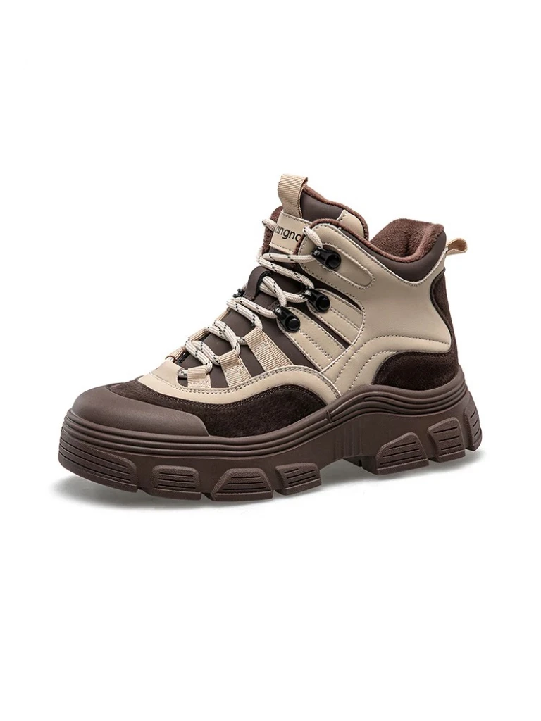 2024新款百搭轻便冬季高帮鞋冬季防滑运动休闲风加绒系带保暖潮流