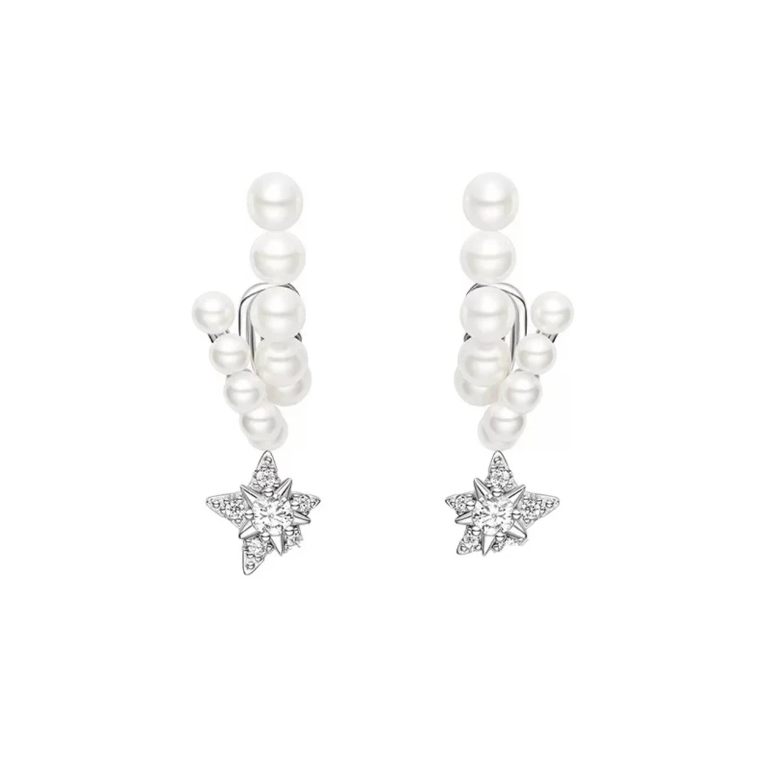 铜合金耳饰 铜合金合成锆石耳饰 轻奢气质时尚百搭双排珠珠星星