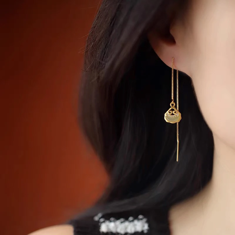 铜合金耳饰 【如意锁】耳线新中式长款古风耳环优雅气质汉服耳饰