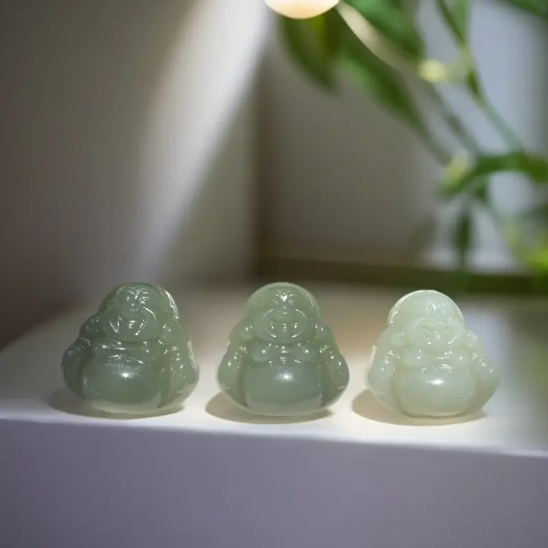 和田玉-晴水35mm弥勒佛气质轻奢精美手工雕刻女款笑佛