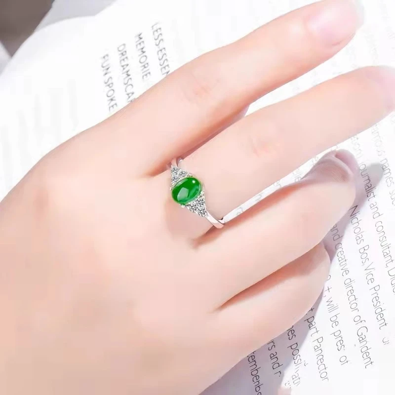 天然和田玉碧玉戒指女活口可调气质送女友菠菜绿天然和田玉戒指