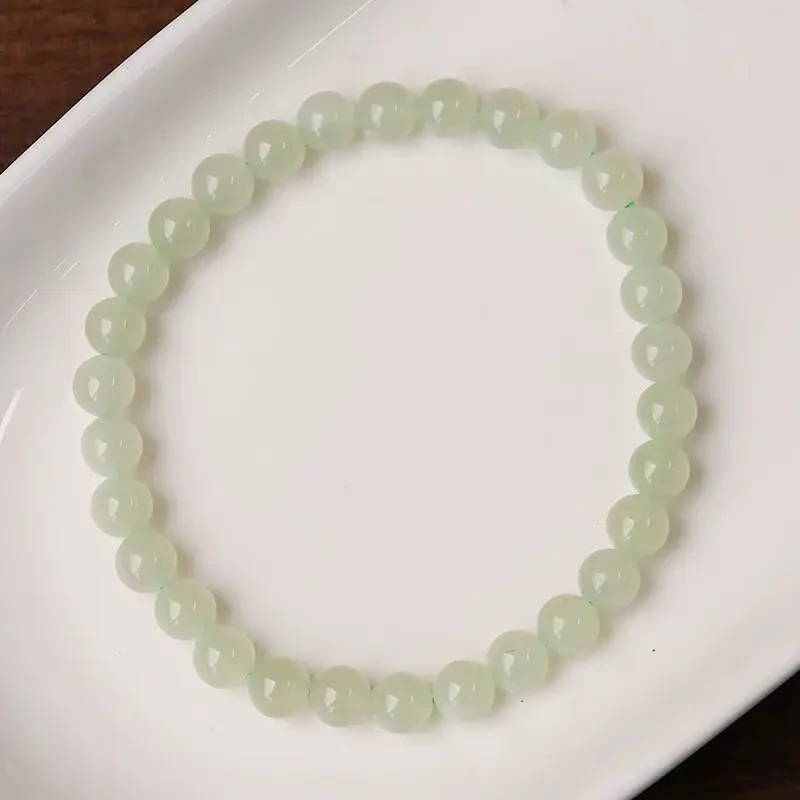 晴水绿天然和田玉圆珠手串轻奢珠径6mm单圈女士可叠带玉手串素圈