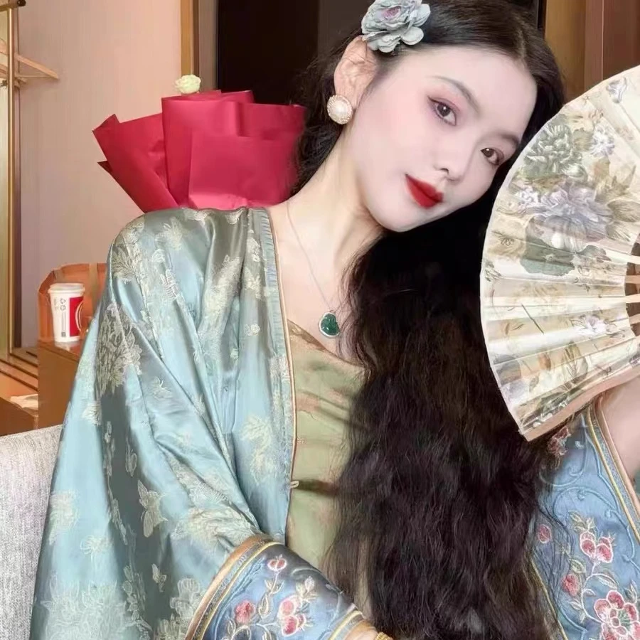 2024新款春秋国风改良清宫新中式上衣旗袍外搭 蓝锁情外套