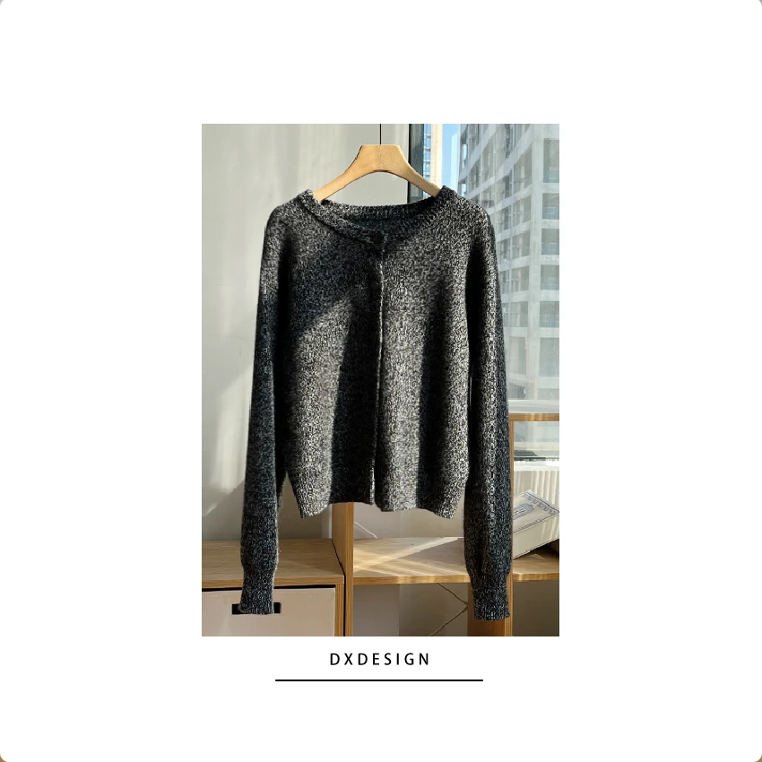 冬季加密绵羊毛羊驼绒混纺花纱开衫毛衣 极简简约风高级感外套女