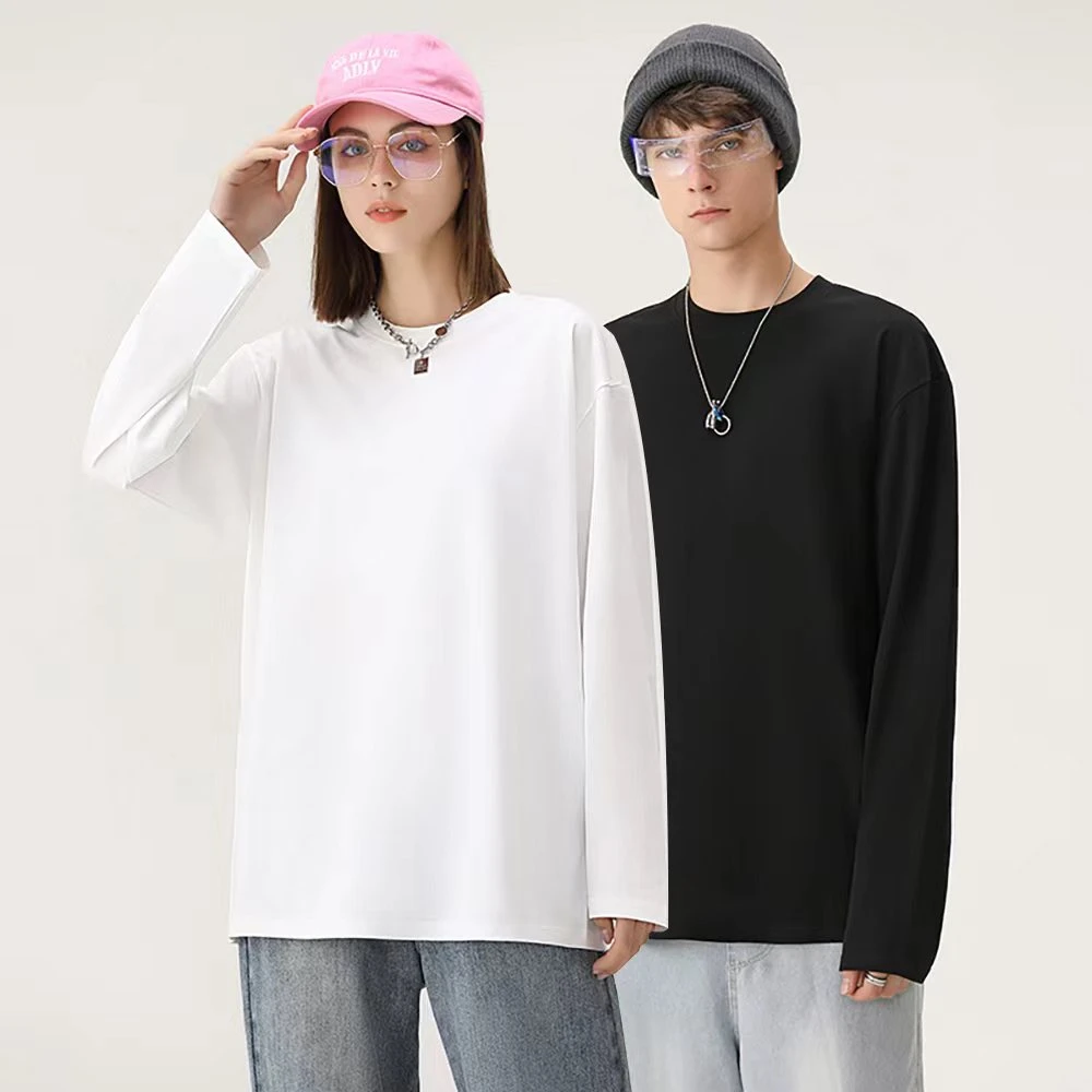 QXK2521长袖t恤白色内搭男女打底衫2022秋冬爆款重磅纯棉体恤高档