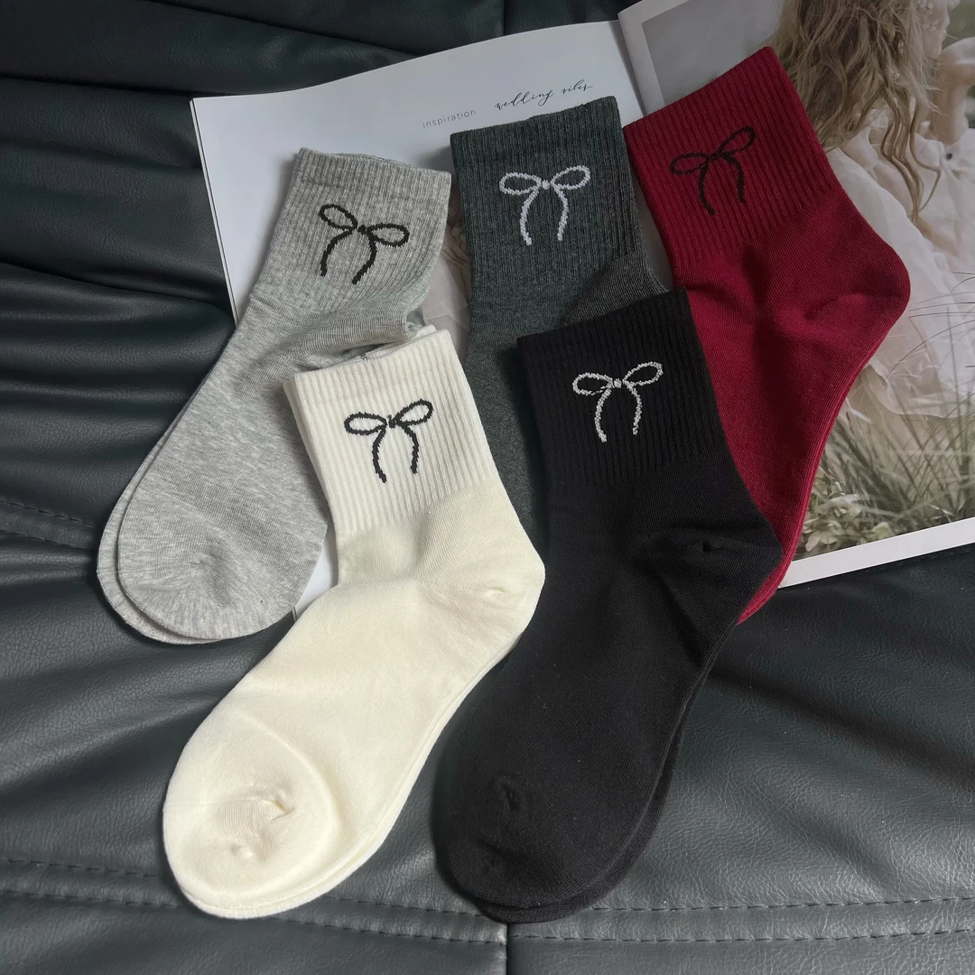 安哥拉红秋冬袜子女网红蝴蝶结ins潮中筒袜韩国百搭日系可爱长袜