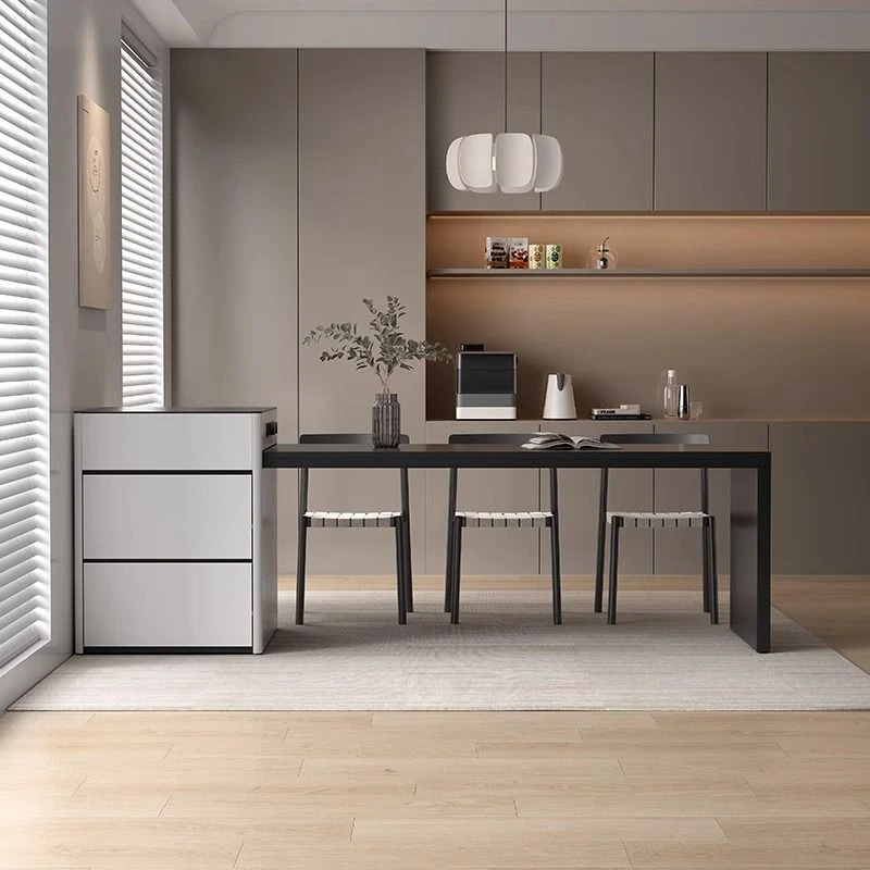 岩板岛台餐桌一体可伸缩储物家用厨房小户型高级饭桌意式极简餐桌