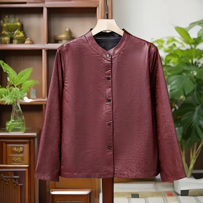 170-常熟新中式复古时尚休闲老料龟纹国风宽松衬衫外套2024专柜新