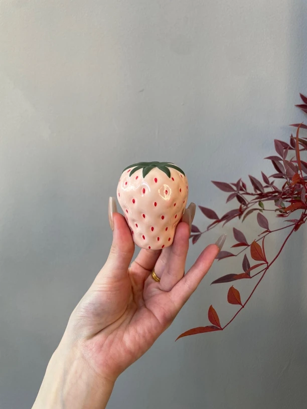 草莓盖置茶宠茶玩创意可爱摆件盖碗茶壶盖子盖托陶瓷茶具茶道配件