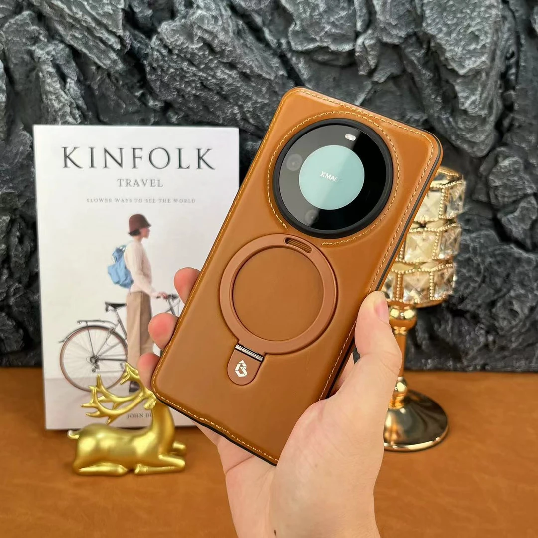 华为Mate60Pro壳Mate60pro高端商务素皮车载磁吸充电隐形支架防摔