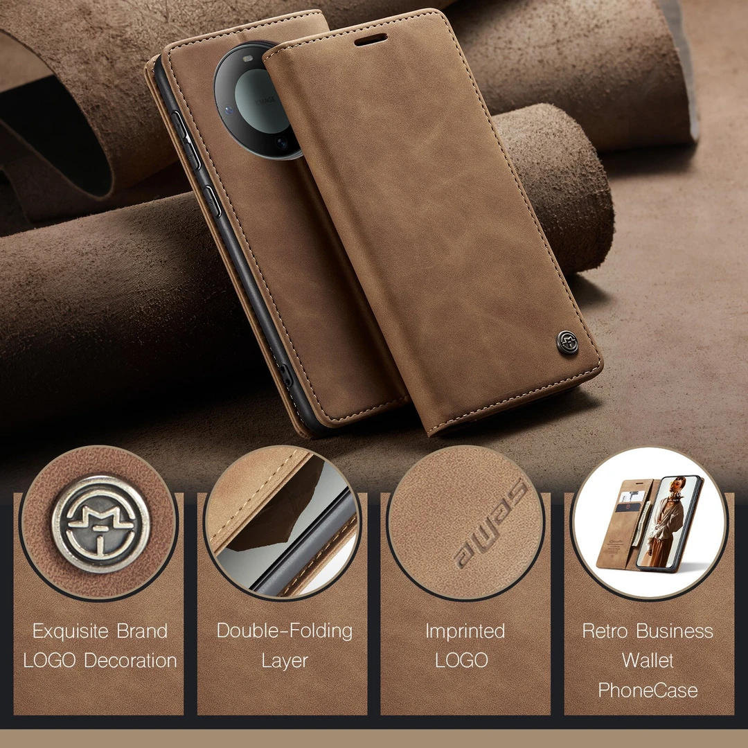 适用于华为mate60pro皮套壳mate60pro插卡一体保护套翻盖商务高端