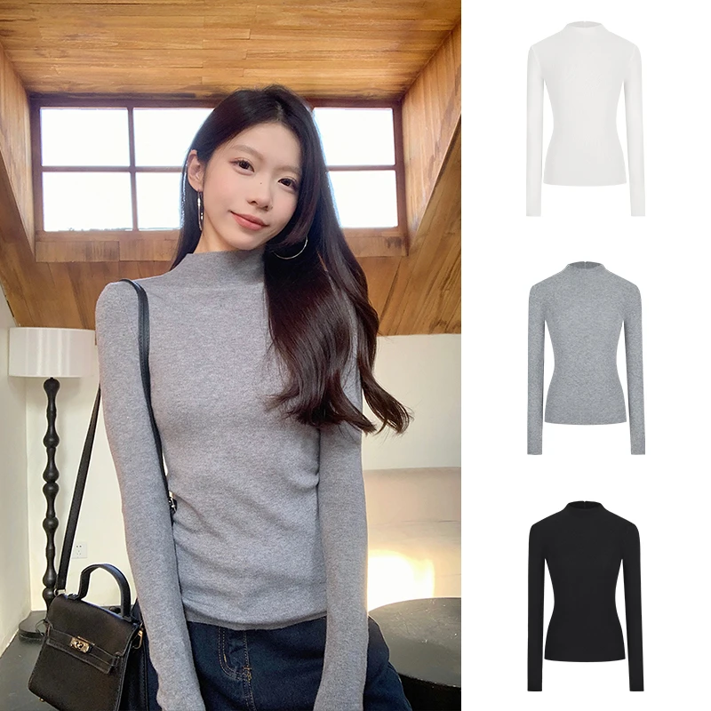 Moses Queen/魔西女王半高领打底针织衫性感虾线修身掐腰保暖上衣