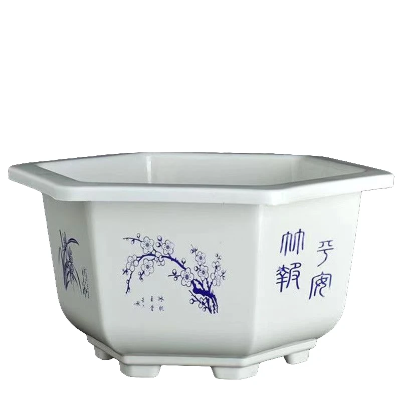 六角花盆塑料包邮阳台大中小月季老桩花盆简约塑料花盆包邮送托盘